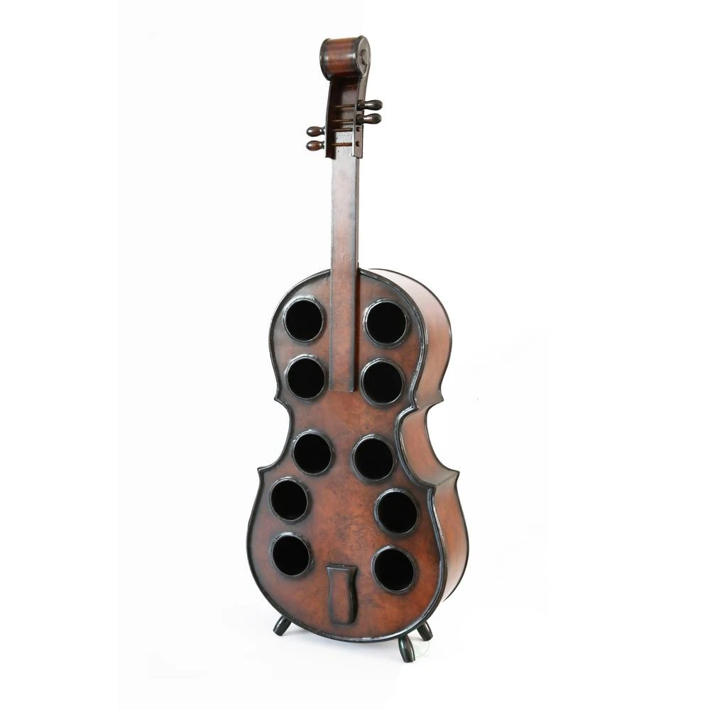 Vintiquewise 10-Bottle Cherry Brown Wooden Violin Shaped Wine Rack With Decorative Wine Holder 4 Vintiquewise 10-Bottle Cherry Brown Wooden Violin Shaped Wine Rack With Decorative Wine Holder - Image 2