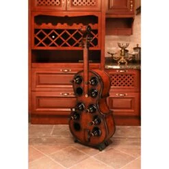 Vintiquewise 10-Bottle Cherry Brown Wooden Violin Shaped Wine Rack With Decorative Wine Holder 13 Vintiquewise 10-Bottle Cherry Brown Wooden Violin Shaped Wine Rack With Decorative Wine Holder -Tool Discount Store cherry brown vintiquewise wine racks qi003342l fa 1000