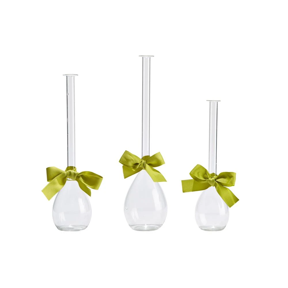 Two’s Company 3-Sizes Sleek And Chic With Sage Green Ribbon Includes Clear Teardrop Vases (Set Of 3) 4 Two’s Company 3-Sizes Sleek And Chic With Sage Green Ribbon Includes Clear Teardrop Vases (Set Of 3) - Image 2