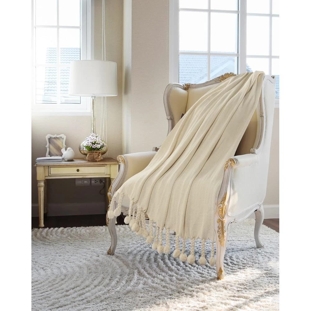 LR Home Embroidery Braided Cream Chevron Herringbone Cotton Throw Blanket 7 LR Home Embroidery Braided Cream Chevron Herringbone Cotton Throw Blanket - Image 5