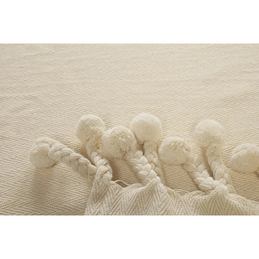 LR Home Embroidery Braided Cream Chevron Herringbone Cotton Throw Blanket 5 LR Home Embroidery Braided Cream Chevron Herringbone Cotton Throw Blanket - Image 3