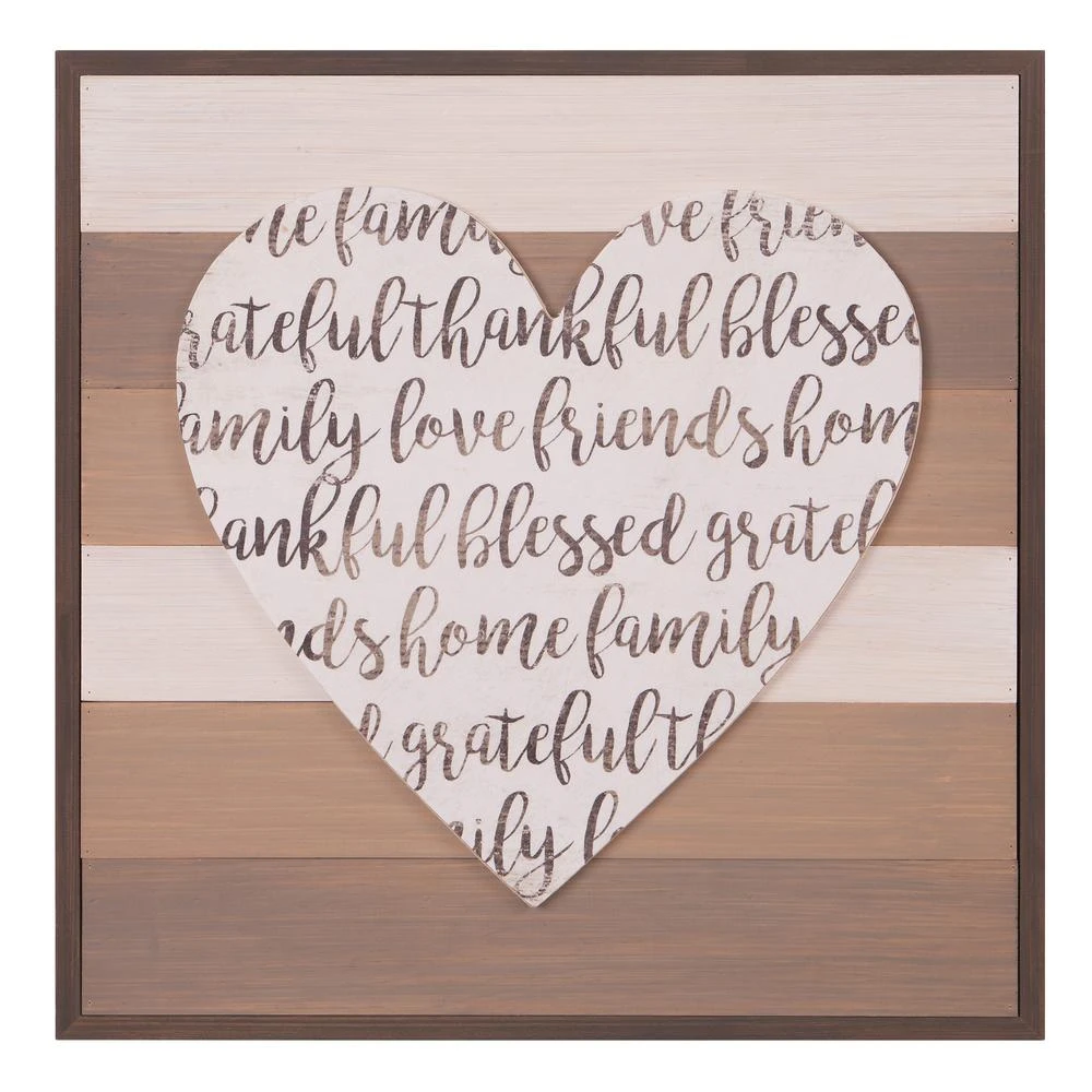 Pinnacle 18 In. X 18 In. Thankful, Grateful, Blessed Cut-Out Heart Wood Decorative Sign 4 Pinnacle 18 In. X 18 In. Thankful, Grateful, Blessed Cut-Out Heart Wood Decorative Sign - Image 2