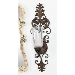 LITTON LANE Antique Gold Flourished Iron Candle Sconce 17 LITTON LANE Antique Gold Flourished Iron Candle Sconce -Tool Discount Store dark brown litton lane candle holders 91512 31 1000