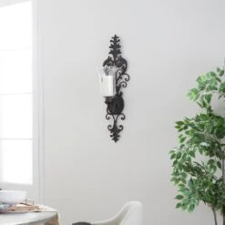 LITTON LANE Antique Gold Flourished Iron Candle Sconce 12 LITTON LANE Antique Gold Flourished Iron Candle Sconce -Tool Discount Store dark brown litton lane candle holders 91512 77 1000