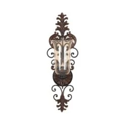 LITTON LANE Antique Gold Flourished Iron Candle Sconce 13 LITTON LANE Antique Gold Flourished Iron Candle Sconce -Tool Discount Store dark brown litton lane candle holders 91512 c3 1000
