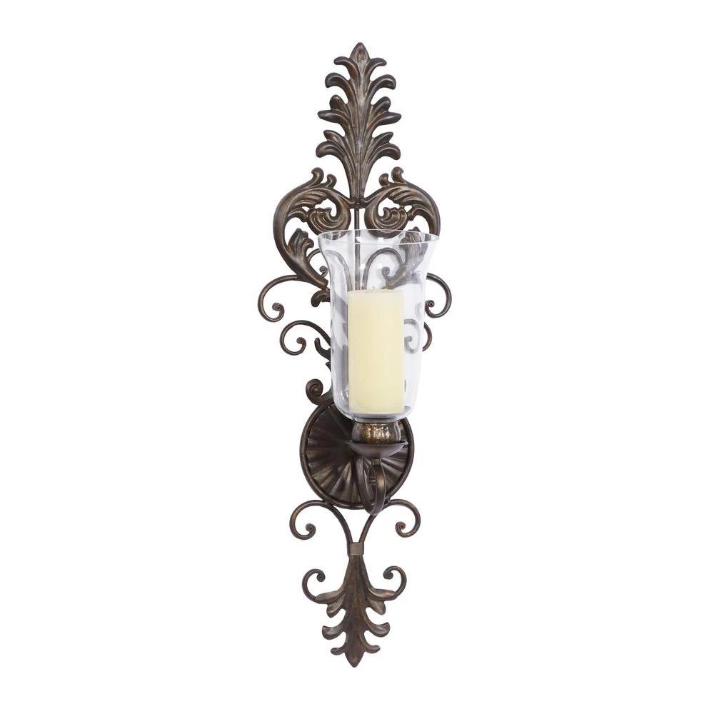 LITTON LANE Antique Gold Flourished Iron Candle Sconce 4 LITTON LANE Antique Gold Flourished Iron Candle Sconce - Image 2