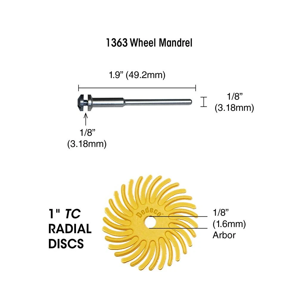 Dedeco Sunburst 1 In. Radial Discs – 1/8 In. Fine 400-Grit Arbor Rotary Cleaning And Polishing Tool (12-Pack) 4 Dedeco Sunburst 1 In. Radial Discs – 1/8 In. Fine 400-Grit Arbor Rotary Cleaning And Polishing Tool (12-Pack) - Image 2