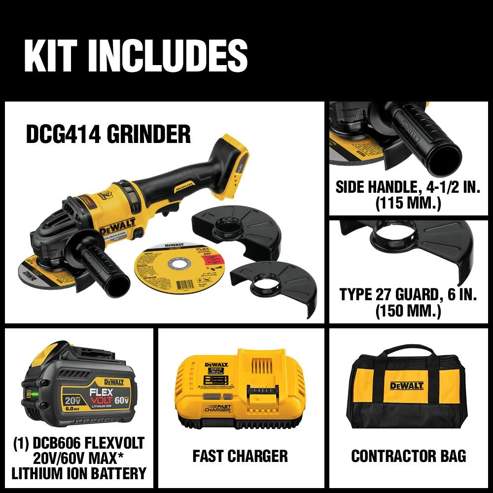 DEWALT FLEXVOLT 60-Volt MAX Cordless Brushless 4-1/2 In. Angle Grinder With Kickback Brake & (1) FLEXVOLT 6.0Ah Battery 4 DEWALT FLEXVOLT 60-Volt MAX Cordless Brushless 4-1/2 In. Angle Grinder With Kickback Brake & (1) FLEXVOLT 6.0Ah Battery - Image 2