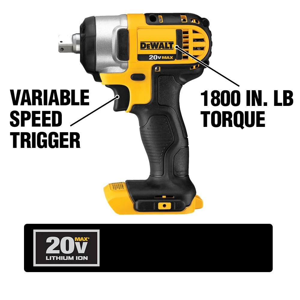 DEWALT 20-Volt MAX Cordless 1/2 In. Impact Wrench Kit With Detent Pin (Tool-Only) 4 DEWALT 20-Volt MAX Cordless 1/2 In. Impact Wrench Kit With Detent Pin (Tool-Only) - Image 2