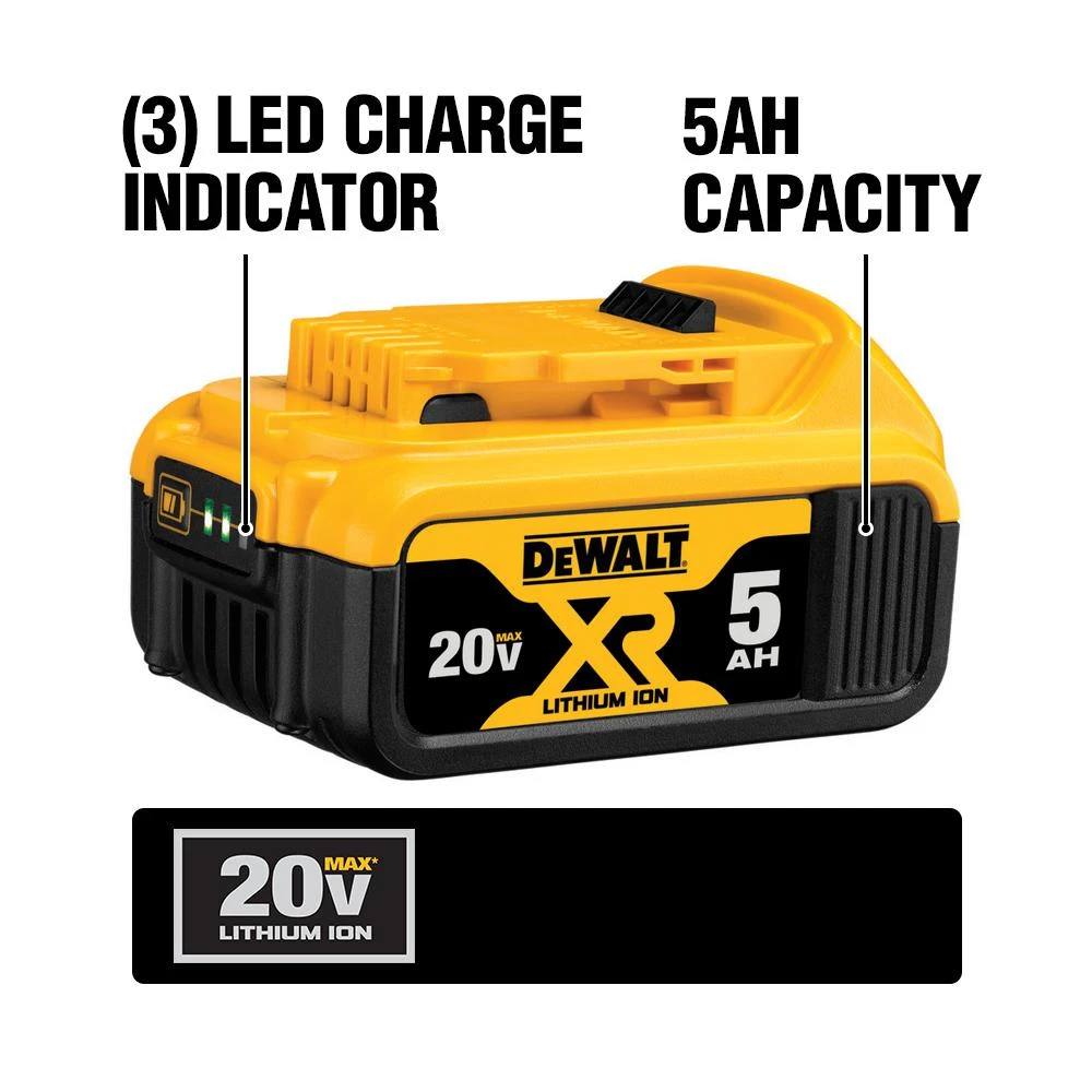 DEWALT 20-Volt MAX XR Premium Lithium-Ion 5.0Ah Battery Pack (3-Pack) 4 DEWALT 20-Volt MAX XR Premium Lithium-Ion 5.0Ah Battery Pack (3-Pack) - Image 2