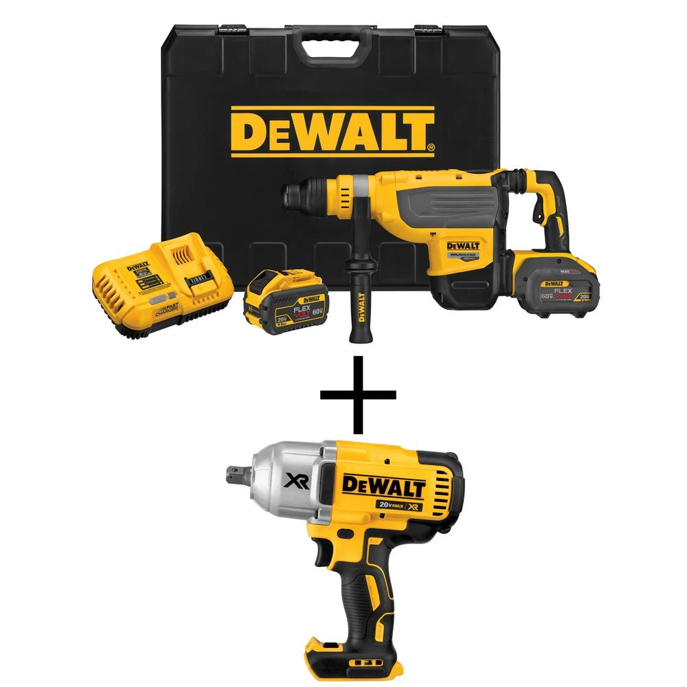 DEWALT FLEXVOLT 60-Volt MAX Brushless 1-7/8 In. SDS MAX Rotary Hammer, (2) FLEXVOLT 9.0Ah Batteries & 1/2 In. Impact Wrench 3 DEWALT FLEXVOLT 60-Volt MAX Brushless 1-7/8 In. SDS MAX Rotary Hammer, (2) FLEXVOLT 9.0Ah Batteries & 1/2 In. Impact Wrench