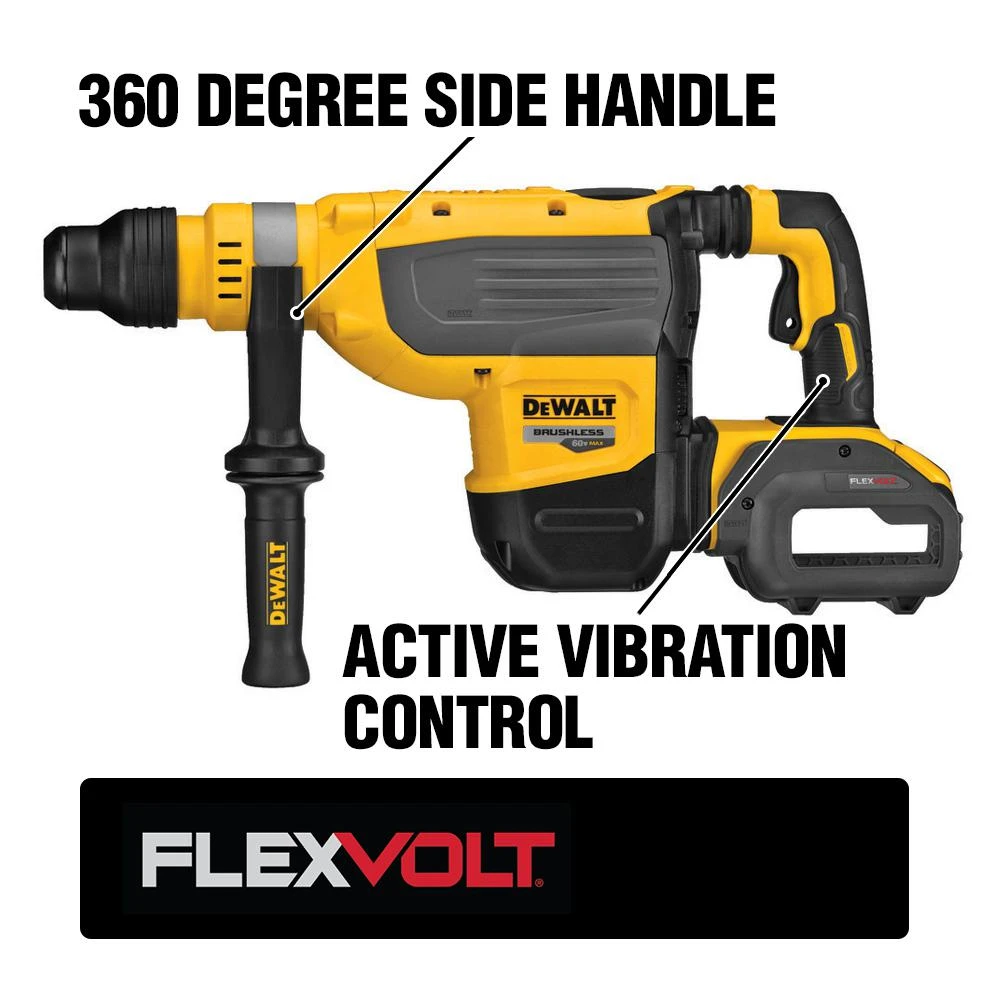 DEWALT FLEXVOLT 60-Volt MAX Brushless 1-7/8 In. SDS MAX Rotary Hammer, (2) FLEXVOLT 9.0Ah Batteries & 1/2 In. Impact Wrench 4 DEWALT FLEXVOLT 60-Volt MAX Brushless 1-7/8 In. SDS MAX Rotary Hammer, (2) FLEXVOLT 9.0Ah Batteries & 1/2 In. Impact Wrench - Image 2