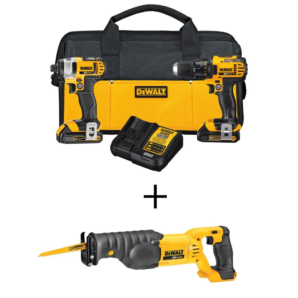 DEWALT 20-Volt MAX Cordless Drill/Impact Combo Kit (2-Tool) With (2) 20-Volt 1.5Ah Batteries, Charger & Reciprocating Saw 3 DEWALT 20-Volt MAX Cordless Drill/Impact Combo Kit (2-Tool) With (2) 20-Volt 1.5Ah Batteries, Charger & Reciprocating Saw