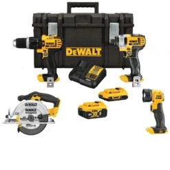 DEWALT 20-Volt MAX Lithium-Ion Cordless Combo Kit (4-Tool), 2Ah Battery, 4Ah Battery, Charger, With Tough System Case