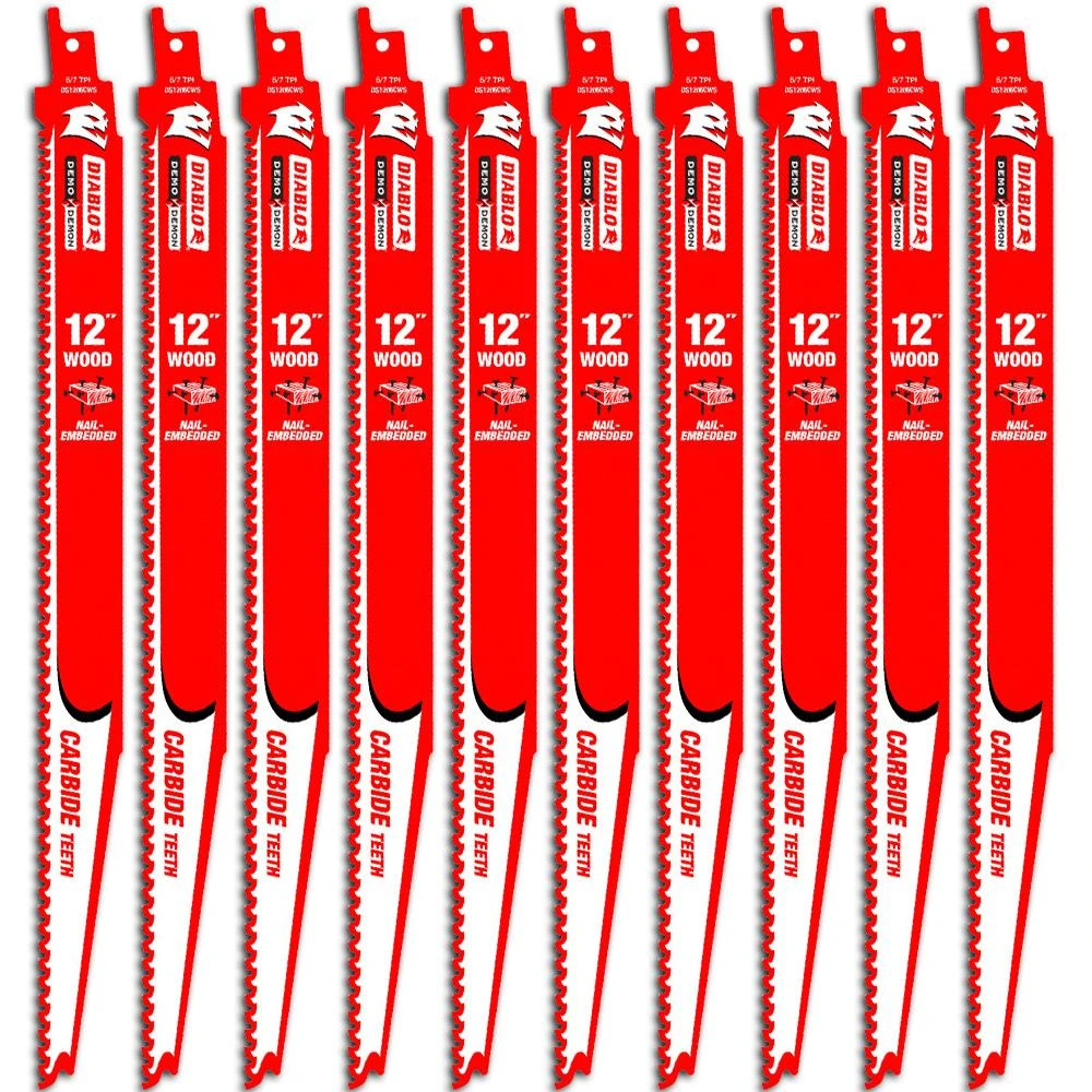 DIABLO 12 In. 5/7 TPI Carbide-Tipped Demo Demon Nail-Embedded Wood Cutting Reciprocating Saw Blade (10-Pack) 3 DIABLO 12 In. 5/7 TPI Carbide-Tipped Demo Demon Nail-Embedded Wood Cutting Reciprocating Saw Blade (10-Pack)