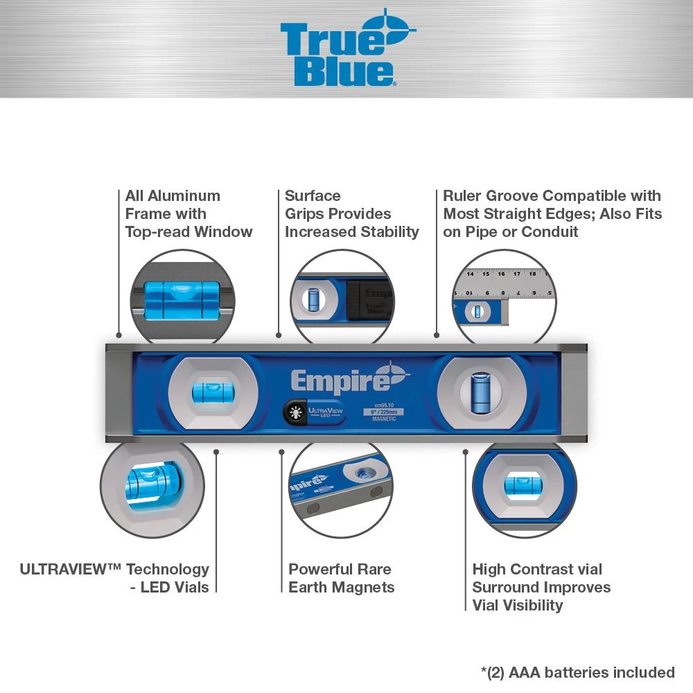 Empire UltraView LED 9 In. Torpedo Level 3 Empire UltraView LED 9 In. Torpedo Level - Image 2