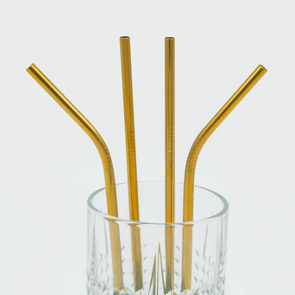 ExcelSteel 10 Pc Reusable Gold Color Straw Set W/ Cleaning Brushes 6 ExcelSteel 10 Pc Reusable Gold Color Straw Set W/ Cleaning Brushes - Image 4