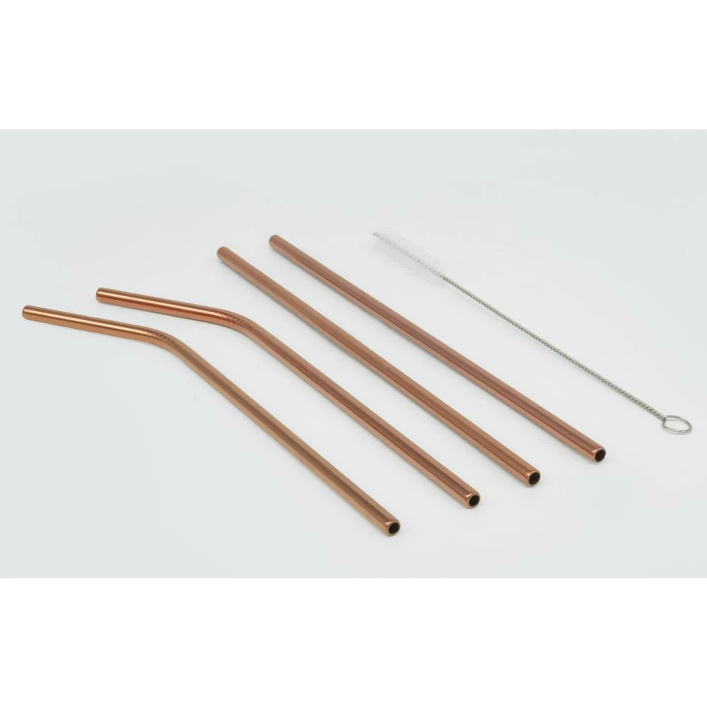 ExcelSteel 10 Pc Reusable Rose Gold Straw Set W/ Cleaning Brushes 3 ExcelSteel 10 Pc Reusable Rose Gold Straw Set W/ Cleaning Brushes
