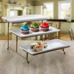 GIBSON Elite Gracious Dining 3-Compartment Plate Set With Gold Metal Stand -Tool Discount Store gibson elite divided serving dishes 985112161m 1f 1000