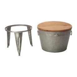 Glitzhome 26.29 In. H Gray Galvanized Beverage Tub With Metal Stand Or Accent Table With Firwood Lid 16 Glitzhome 26.29 In. H Gray Galvanized Beverage Tub With Metal Stand Or Accent Table With Firwood Lid -Tool Discount Store glitzhome ice buckets 2003800001 1f 1000