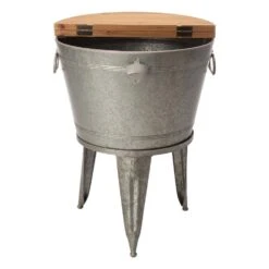 Glitzhome 26.29 In. H Gray Galvanized Beverage Tub With Metal Stand Or Accent Table With Firwood Lid 15 Glitzhome 26.29 In. H Gray Galvanized Beverage Tub With Metal Stand Or Accent Table With Firwood Lid -Tool Discount Store glitzhome ice buckets 2003800001 4f 1000
