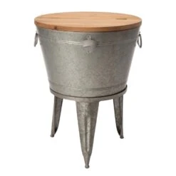 Glitzhome 26.29 In. H Gray Galvanized Beverage Tub With Metal Stand Or Accent Table With Firwood Lid
