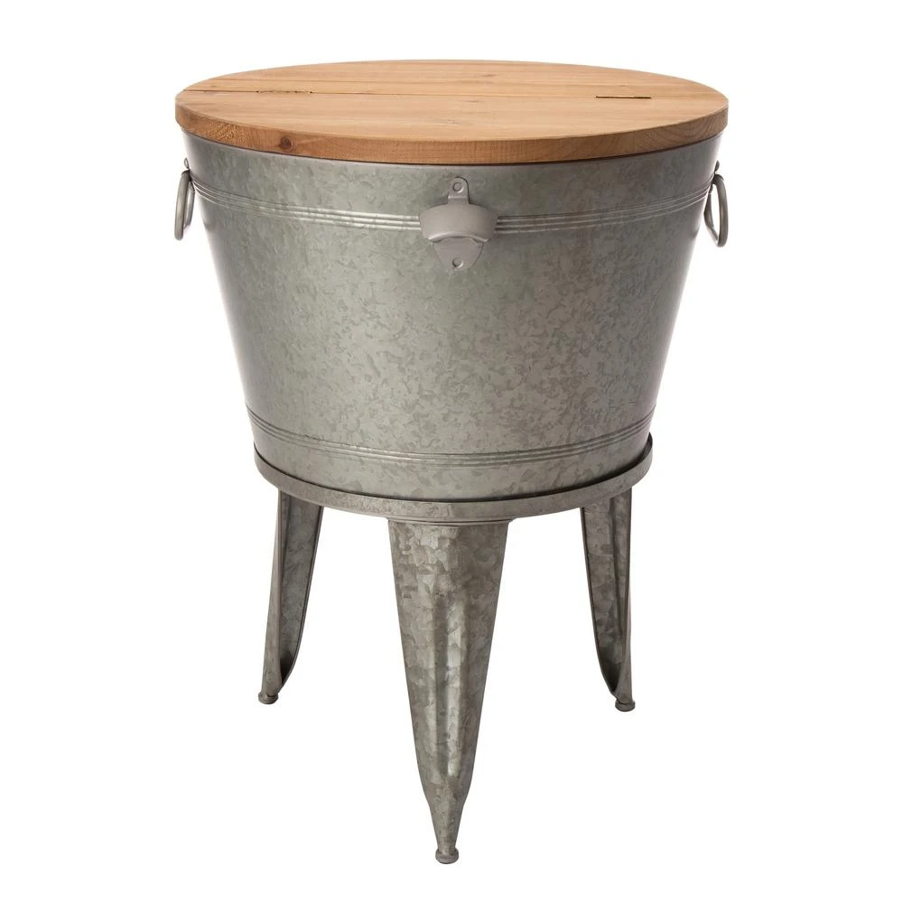 Glitzhome 26.29 In. H Gray Galvanized Beverage Tub With Metal Stand Or Accent Table With Firwood Lid 3 Glitzhome 26.29 In. H Gray Galvanized Beverage Tub With Metal Stand Or Accent Table With Firwood Lid
