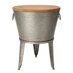 Glitzhome 26.29 In. H Gray Galvanized Beverage Tub With Metal Stand Or Accent Table With Firwood Lid 14 Glitzhome 26.29 In. H Gray Galvanized Beverage Tub With Metal Stand Or Accent Table With Firwood Lid -Tool Discount Store glitzhome ice buckets 2003800001 c3 1000