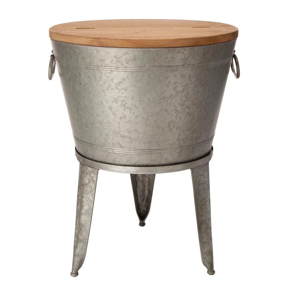 Glitzhome 26.29 In. H Gray Galvanized Beverage Tub With Metal Stand Or Accent Table With Firwood Lid 5 Glitzhome 26.29 In. H Gray Galvanized Beverage Tub With Metal Stand Or Accent Table With Firwood Lid - Image 3