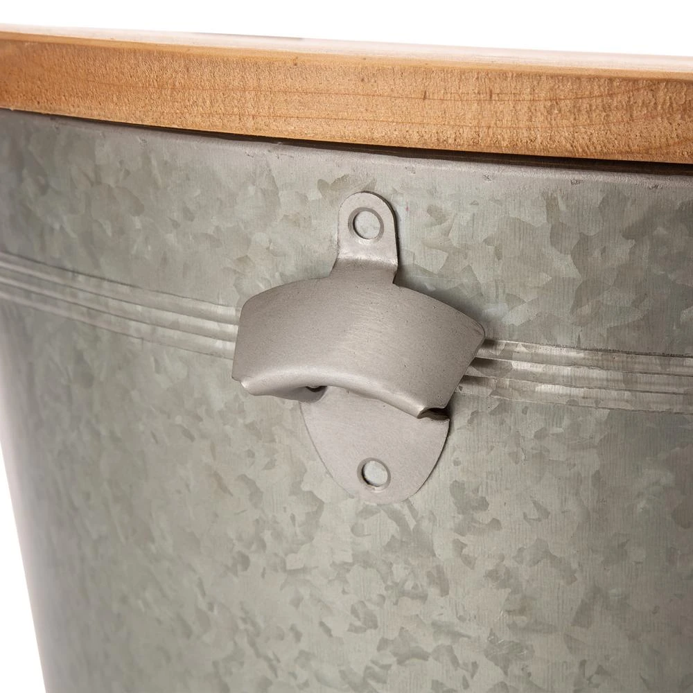 Glitzhome 26.29 In. H Gray Galvanized Beverage Tub With Metal Stand Or Accent Table With Firwood Lid 9 Glitzhome 26.29 In. H Gray Galvanized Beverage Tub With Metal Stand Or Accent Table With Firwood Lid - Image 7