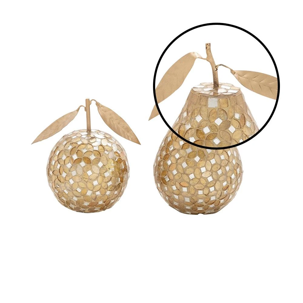 LITTON LANE Gold Iron And Silver Reflective Glass Mosaic Pear And Apple Decor (Set Of 2) 6 LITTON LANE Gold Iron And Silver Reflective Glass Mosaic Pear And Apple Decor (Set Of 2) - Image 4