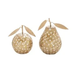 LITTON LANE Gold Iron And Silver Reflective Glass Mosaic Pear And Apple Decor (Set Of 2) 9 LITTON LANE Gold Iron And Silver Reflective Glass Mosaic Pear And Apple Decor (Set Of 2) -Tool Discount Store gold litton lane sculptures 24117 c3 1000