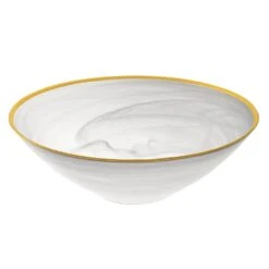 Badash Crystal 10 In. 32 Oz. White Glass Alabaster Bowl With Gold Rim