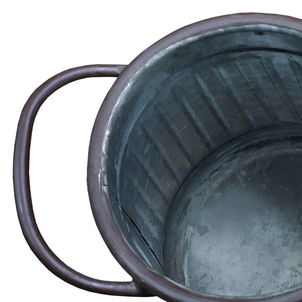 Benjara Gray And Brown Galvanized Metal Corrugated Decorative Flower Vase With Curved Side Handles 8 Benjara Gray And Brown Galvanized Metal Corrugated Decorative Flower Vase With Curved Side Handles - Image 6