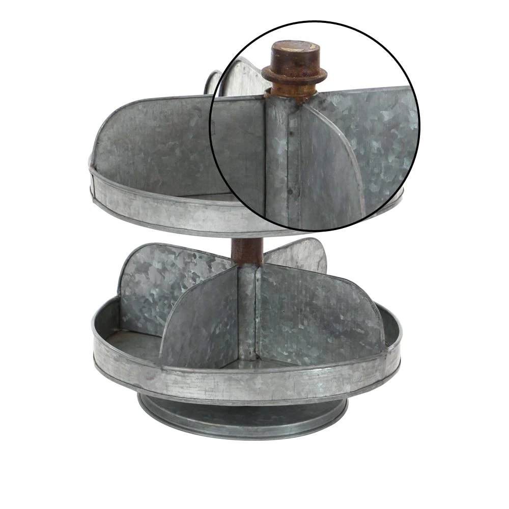 LITTON LANE 2-Tier Indistrial Arts Iron Tray Stand In Gray 5 LITTON LANE 2-Tier Indistrial Arts Iron Tray Stand In Gray - Image 3