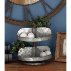 LITTON LANE 2-Tier Indistrial Arts Iron Tray Stand In Gray