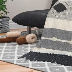 LR Home Symmetry Gray Geometric Cotton Throw Blanket 8 LR Home Symmetry Gray Geometric Cotton Throw Blanket -Tool Discount Store gray lr home throw blankets throw80168mlt4250 4f 1000