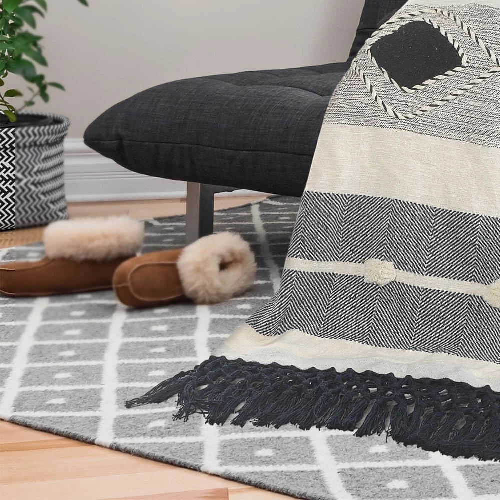 LR Home Symmetry Gray Geometric Cotton Throw Blanket 5 LR Home Symmetry Gray Geometric Cotton Throw Blanket - Image 3