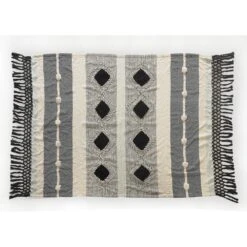 LR Home Symmetry Gray Geometric Cotton Throw Blanket