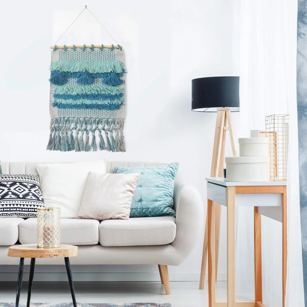 LR Home Coast Gray / Teal Fringed Wall Tapestry 9 LR Home Coast Gray / Teal Fringed Wall Tapestry - Image 7