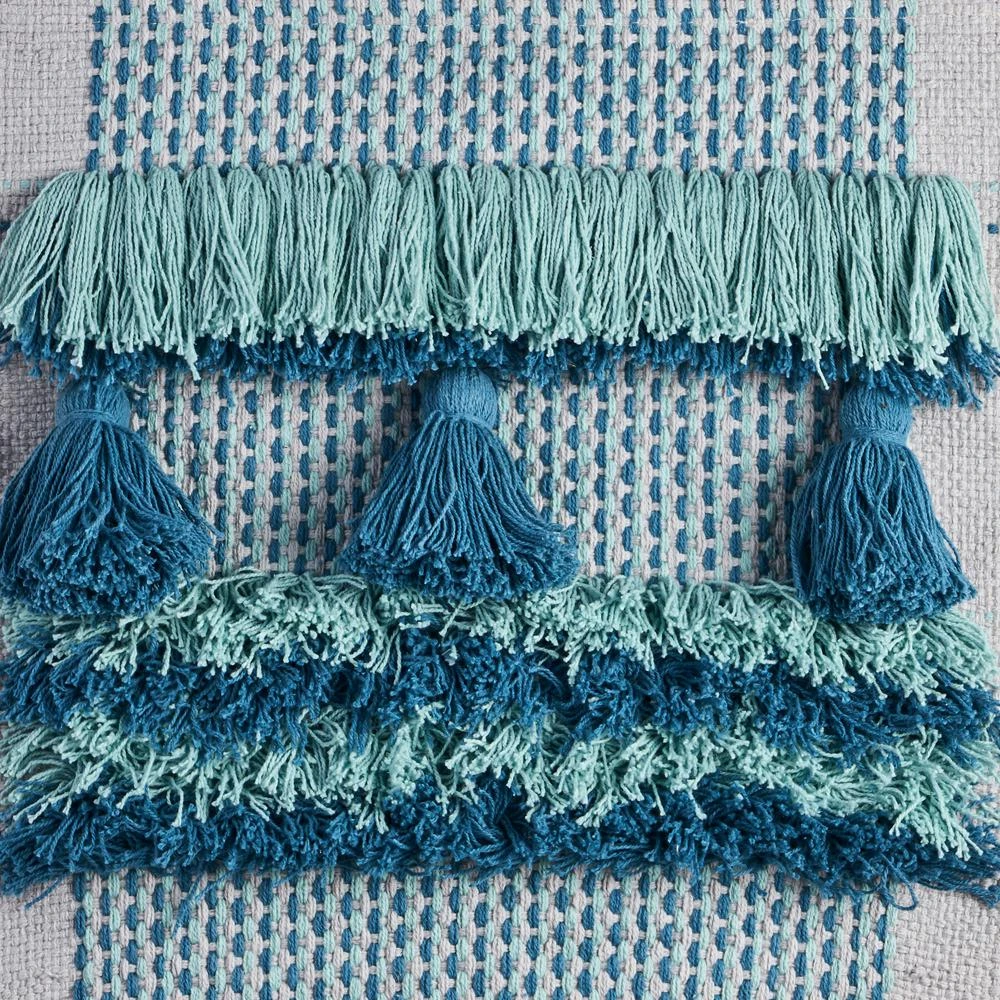 LR Home Coast Gray / Teal Fringed Wall Tapestry 5 LR Home Coast Gray / Teal Fringed Wall Tapestry - Image 3