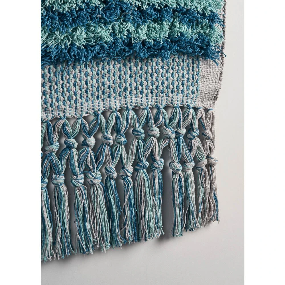 LR Home Coast Gray / Teal Fringed Wall Tapestry 4 LR Home Coast Gray / Teal Fringed Wall Tapestry - Image 2
