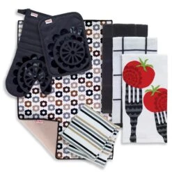 RITZ T-Fal Charcoal Cotton Forks Solids And Prints Kitchen Towels (Set Of 8)