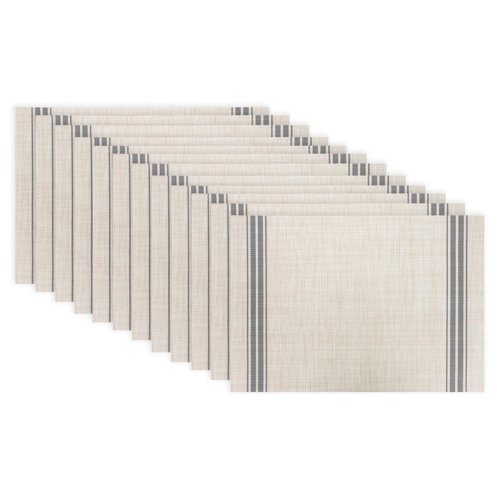 RITZ 19 In. X 13 In. Grey Stripe Chambray Reversible PVC And Polyester Woven Indoor Outdoor Placemats (Set Of 12) 2 RITZ 19 In. X 13 In. Grey Stripe Chambray Reversible PVC And Polyester Woven Indoor Outdoor Placemats (Set Of 12)