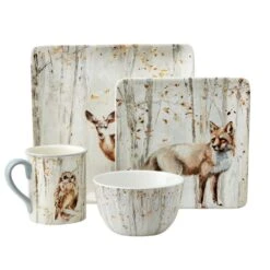 Certified International A Woodland Walk 16-Piece Country/Cottage Grey And Sepia Ceramic Dinnerware Set (Service For 4) -Tool Discount Store grey and sepia certified international dinnerware sets 89022 4f 1000