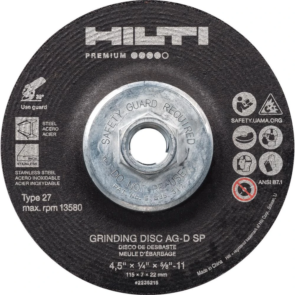 Hilti 7 In. X 1/4 In. X 5/8 In. 11 AG-D SP Type 27 With Hub Premium Zirconium Grinding Disc (10-Pack) 3 Hilti 7 In. X 1/4 In. X 5/8 In. 11 AG-D SP Type 27 With Hub Premium Zirconium Grinding Disc (10-Pack)