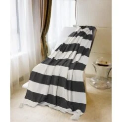 LR Home Metty Charcoal / Ivory Bold Striped Tasseled Cotton Throw Blanket -Tool Discount Store ivory lr home throw blankets throw80179bwt4250 44 1000