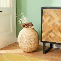 LITTON LANE Large Decorative Handwoven Natural Beige Bamboo Vase 13 LITTON LANE Large Decorative Handwoven Natural Beige Bamboo Vase -Tool Discount Store light brown litton lane vases 35985 31 1000