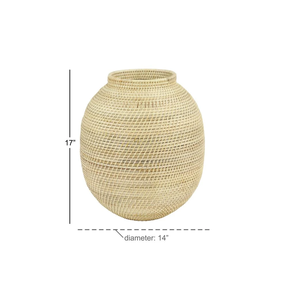 LITTON LANE Large Decorative Handwoven Natural Beige Bamboo Vase 7 LITTON LANE Large Decorative Handwoven Natural Beige Bamboo Vase - Image 5