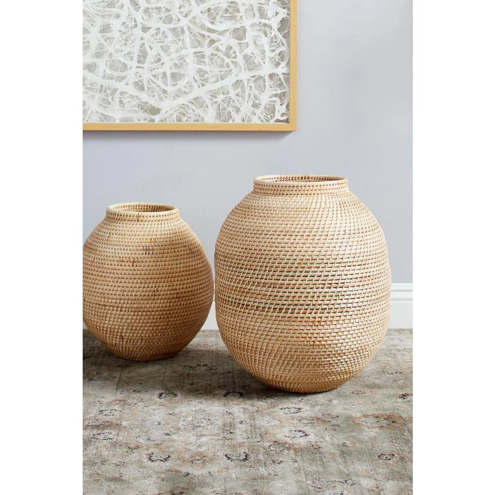 LITTON LANE Large Decorative Handwoven Natural Beige Bamboo Vase 3 LITTON LANE Large Decorative Handwoven Natural Beige Bamboo Vase